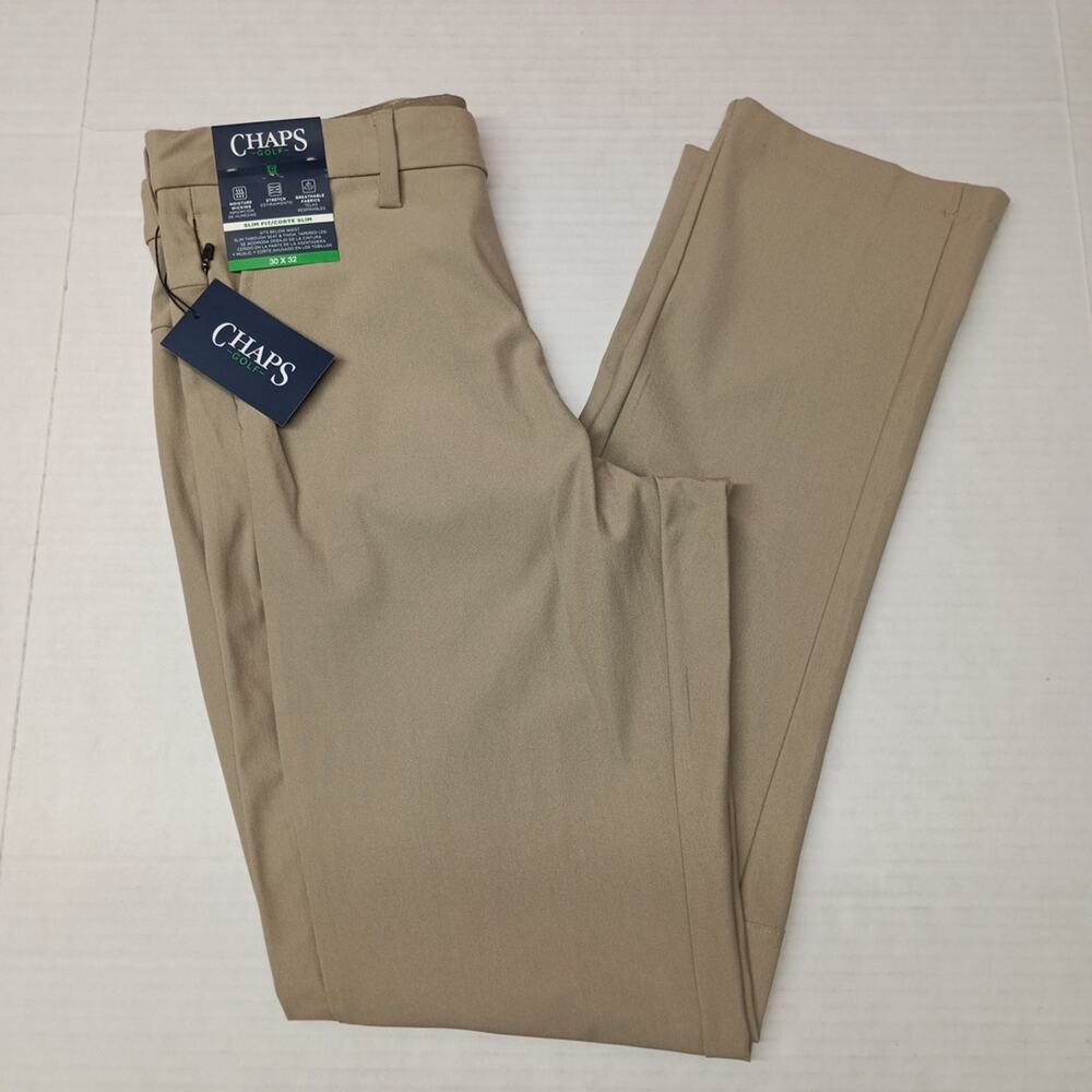 Chaps Golf Performance Slim‎ Fit Pants Men's 30x32 Khaki Stretch Waistband